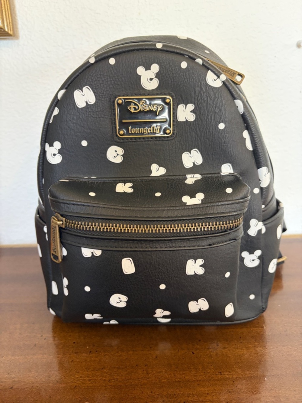 Loungefly Disney Black Mini Backpack with White Mickey Mouse Letters